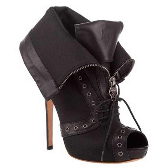 Alexander McQueen Canvas and Leather Peep-Toe Boots - 7 - Picture 1 of 5